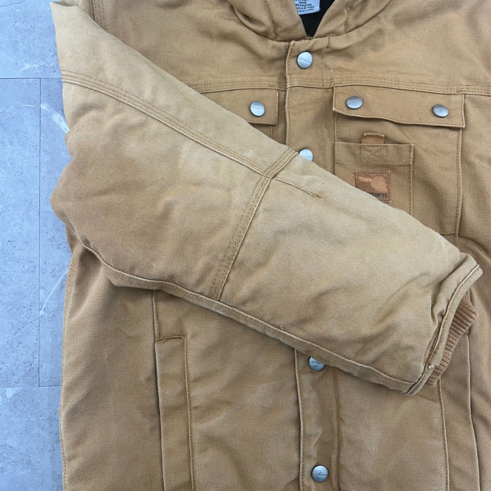 Carhartt Jacket Youth Medium 10 - 12 Diamond Quilted Hooded Faded Brown Boys Kid - Picture 12 of 16